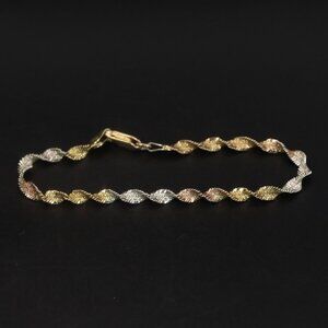 Auhentic OR ITALY Sterling Silver Bracelet w 14K Gold Tri-Color Rope Twist 6.7"